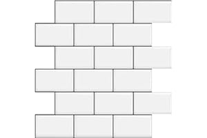 Tic Tac Tiles 30cm x 30cm 4-Sheet Peel and Stick Self-Adhesive Backsplash 3D Thicker Wall Panels in Subway Mono White with Gray Grout