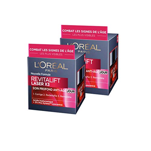 L'Oréal Paris Revitalift Laser X3 Soin Crème de Jour Anti-Âge Acide Hyaluronique - Lot de 2