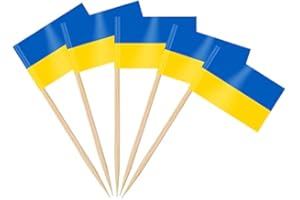 AhfuLife 100/200 szt. flagi Ukrainy wykałaczki, ukraińska flaga koktajlowa na Święto Narodowe Kanapki Jedzenie Cupcake Toppery Zastawa stołowa Mistrzostwa Świata Artykuły imprezowe Pub Royal Event