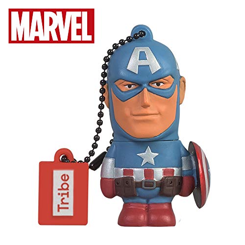 Tribe Disney Marvel Avengers Captain America - Memoria USB 2.0 de 8 GB Pendrive Flash Drive de Goma con Llavero, Color Azul
