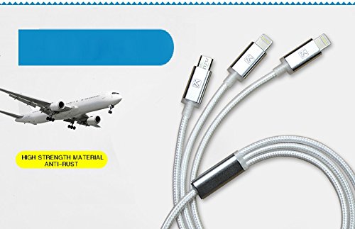 Heavy Duty 3 in 1 Braided Lighting Charging Cable (Silver) with two lighting USB Port Charger + Micro usb port Charger for iPhone 5 5s 5c 6 6s 6s+ Ipad Pro Ipad Mini 4 Ipad Air 2 Ipad Air 1 Ipad 4 Ipad Mini 3 Ipad Mini 2 Ipad Mini Samsung S6 Edge S6 S5 S5 mini S4 S4 mini S3 S3 mini Samsung Tablets Nokia Motorola Sony MP3 players with Micro USB slot PS4 PS3 controller PSP vita PSP