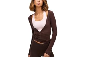 FELCIA Frauen Y2k Ballett Wrap Top Langarm Tiefer V-Ausschnitt Slim Fit Yoga Pilates Ballet Workout Tops Frühling Kleidung