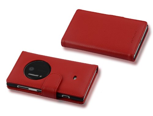 Cadorabo - Funda Nokia Lumia 1020 Book Style de Cuero Sint  tico en Dise  o Libro - Etui Case Cover Carcasa Caja Protecci  n con Tarjetero en ROJO-INFIERNO