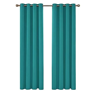 Deconovo Lot de 2 Rideaux Occultants Lourds Solides de Bureaux à Oeillets 140cm x 245cm Isolant Thermique Turquoise