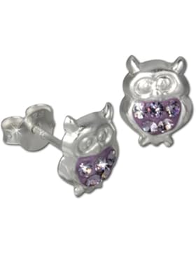 Tee-Wee Kinder Ohrring Eule Zirkonia lila 925 Sterling Silber Kinderohrstecker Glitzer Kinderschmuck SDO8009V