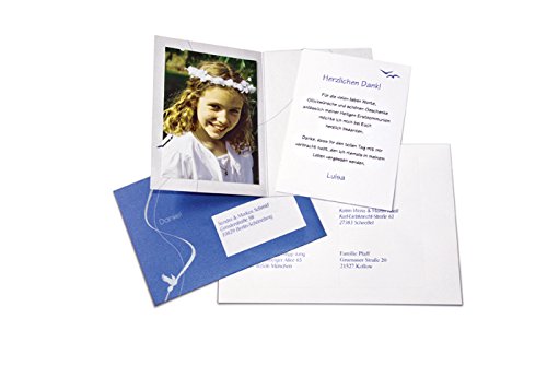 15 Dankeskarten Kommunion Konfirmation Taufe – Paloma Blanca – inkl. Umschläge, Adressetiketten, Testblätter, Onlinevorlagen zum einfachen Selbstbedrucken - 4