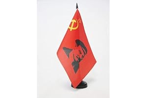 AZ FLAG - Drapeau De Table URSS avec Lénine 21x14 cm - Petit Drapeau Communiste Leninien De Bureau 100% Polyester Avec Hampe De 25cm Et Socle En Plastique Noir