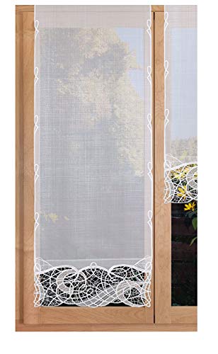 SeGaTeX home fashion Hochwertige Flächengardine Venna mit breiter Kante aus Plauener Spitze Taupe | Oberstoff Käseleinenoptik