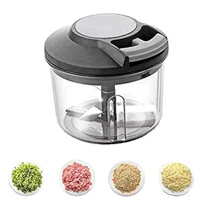 SEASPIRIT 650ml Handy Plastic Chopper with Pull Cord Technology and 3 Stainless Steel Blades Eco Friendly Design Vegetable & Fruit Chopper (Multicolor)