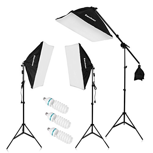 Excelvan Ensemble de lumières pour Studio Photo, 3x135W 5500 k, 3 + 3 têtes d'éclairage Softbox a