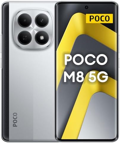 XIAOMI POCO M8 5G - Smartphone de 8+256GB, Pantalla de 6,77" 120Hz Flow AMOLED, Snapdragon 6 Gen 3, cámara Dual de 50MP IA, Carga Turbo de 45W, Cargador no Incluido, Plata