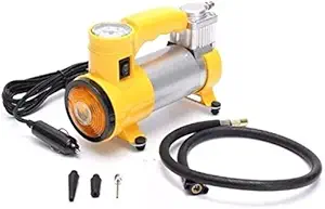 TONSYL Air Compressor Pump 12V DC 14A 150PSI Portable Car Air Compressor Tyre Inflator Pump Electric Car Heavy Duty Metal LED Flash Light and Pressure Gauge and Handle with 3 Additional Adaptors