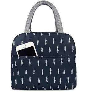 LACOSSI Women Polyester Lunch Bag, Wide Open Insulated Cooler Bag Water-Resistant (Blue)