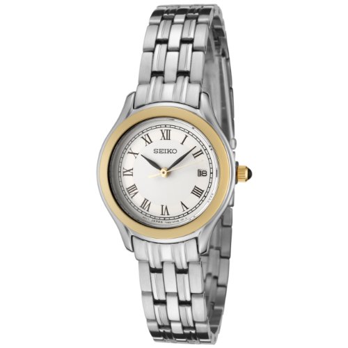 Seiko Ladies Quartz Analogue Watch SXDC26P1 with Two Tone Bracelet and White Dial