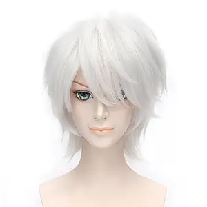 Aicos Alacos Unisex Short Spiky Natural Soft Sexy Daily Party Costumes Synthetic Anime Cosplay Wig + Free Wig Cap (Silver White) : Silver White