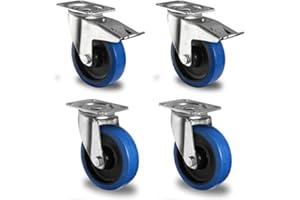 Cascoo Blue Wheels Transportrollen Ø 80mm 4er Set Lenkrollen Feststeller Bremse Platte