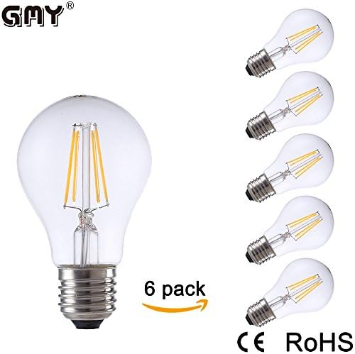 GMY Lighting® Dimmable A60 Filament LED Light Bulb 220-240V 6.5W E27 60W Equivalent Saphire 2700K Cool White 6Pack