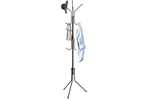 BAKAJI Attaccapanni Appendiabiti Design Moderno a Piantana da Terra in Metallo con 12 Ganci Appendi Abiti e Base Treppiede Dimensione 45 x 45 x 176 cm Arredamento Ingresso Casa (Nero)