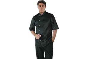 Whites Chefs Clothing Vegas Unisex Chefs Jacket Short Sleeve, Black, L / Large / Lrg, Chest Size: 44-46 inch / 112-117 cm, Polycotton, Double-Breasted Design, A439-L
