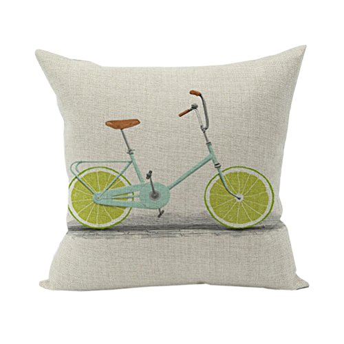 Nunubee Bicycle Cotton Linen Home Square Pillow Decor Throw Pillow Case Sofa Cushion Cover Green Wheels