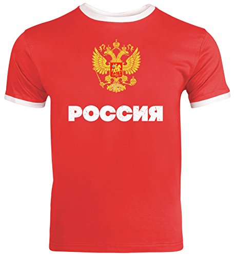 Wappen Russia Poccnr Moskau Länder Herren Männer Ringer Trikot T-Shirt Flagge Russland, Größe: L,Red/White