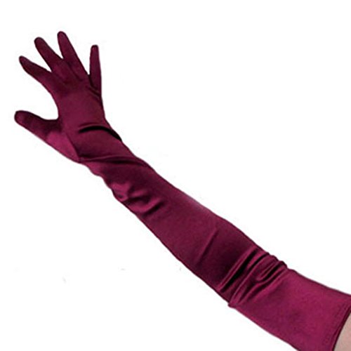 23" Extra Long Super Stretch Over the Elbow Party Bridal Dance Sexy Satin Gloves A-Grade Quality 16BL 58cm, Burgundy, One Size