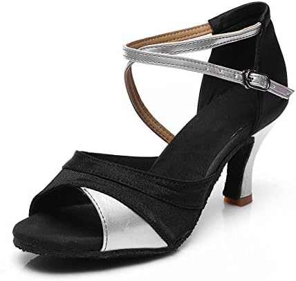 JINFENGKAI Women's Latin Salsa Dance Shoes Style 221,Silver,5UK/38EU,Heel2.5”
