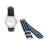 Uhr Frau THINK POSITIVE® Modell SE W95 Flache Uhr Medium Stahl Lederband in Italien und Cordura (schwarz)