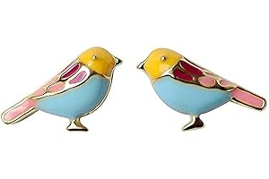 IMINI Bonitos aretes de tuerca para mujeres y niñas, plata de ley 925, chapados en oro, animales pequeños, esmaltados, azules, amarillos, rosas, plumas, pájaros, tragus, postes, sin níquel, joyería delicada