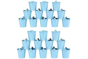 MARGUERASW 24 pcs Mini Seau en Métal - Boîte à Dragée Bonbonnière,Mini Pots de Fleurs Suspendus en Métal, Petit Pot de Fleur, Petit Métal seaux avec Poignées-Bleu