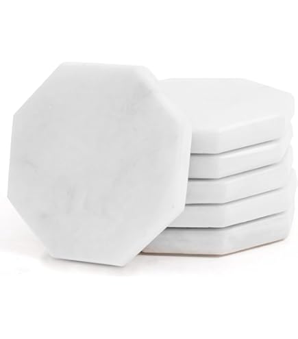 Set 4 Sottobicchieri In Marmo GoCraft Con Bordo Oro – 10,2 Cm, Fatti A Mano, Bianco, Eleganti Per Bicchieri E Tazze