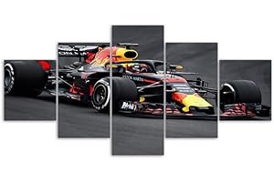 MYRDSIO 3D Canvas Pictures, 5 Pieces, XXL Non-Woven Canvas Pictures, Decoration, F1 Racing Picture on Canvas, 5-Piece Pictures, Multi-Parts for Hanging, 100 x 50 cm (with Frame)