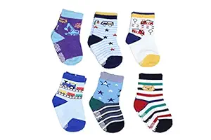 Baby Boy's Cotton Anti Skid Socks (Multicolour, 12-18 Months) - Pack of 6