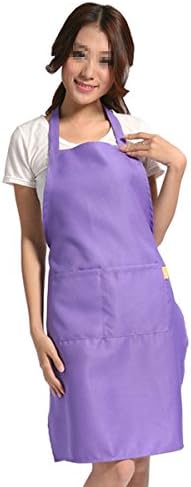 Stofirst Professional Women Men Solid Color Waterproof Anti-oil Long Apron with Pockets Unisex Kitchen Restaurant Cooking Baking Apron(Purple)