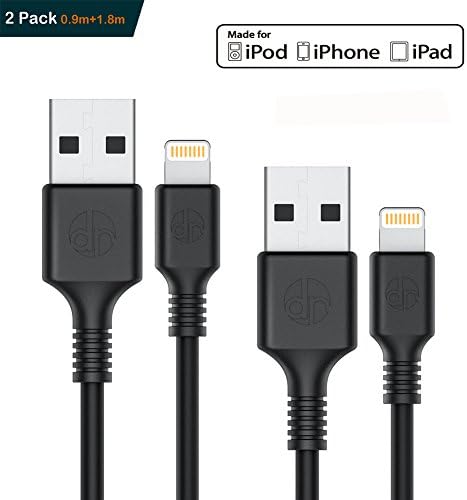 [2-Pack] Lightning Cable [0.9m/3ft + 1.8m/6ft] Rock Data Cable MFi certified for iPhone X/8/8 Plus/7/7 Plus/6/6 Plus/5/5S (Black)