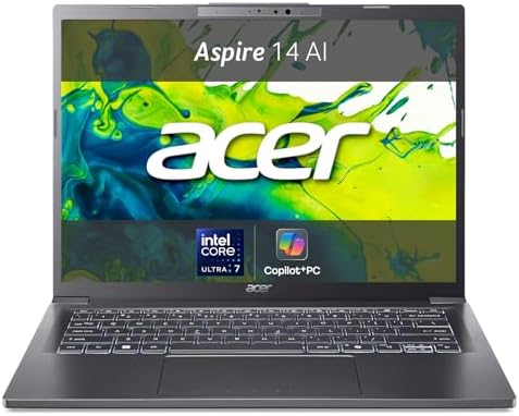 acer Aspire 14 AI Laptop | Display 14” WUXGA OLED | Intel Core Ultra 7-256V | 16 GB RAM | 512 GB SSD | Copilot+ PC | Windows 11 | QWERTY | PC Portatile IA