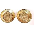 S.S TRADERS Small Pure Brass Plate for Puja / Diwali / Bhog Thali with Beautiful Flower Embossed Design (Golden) Set of 2pcs