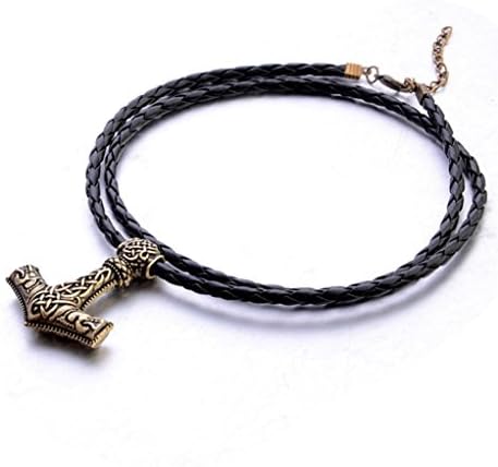 Keyuefa Pendant Necklace,Vintage Hammer Of Thor Mjolnir Nordic Scandinavian Viking Hammer Necklaces (Gold)