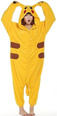 WOWcosplay Warm Onesie Pajamas Adult Unisex One Piece Pajamas Casual Tracksuit Cosplay Animal Pajamas Pikachu,Pikachu S