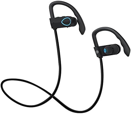 Sports Wireless Bluetooth Headphones IPX7 Sweatproof In-Ear Sport Earbuds With Earhook Secure Fit HD Stereo Sound 8-Hour Playtime and CVC 6.0 Noise Cancellation Builtin Mic Ideal for Hiking, Running, Workout, Gym etc