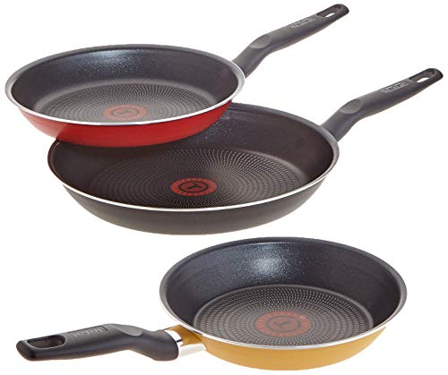 Tefal WM de poêles 3 pièces Poêles 20 cm 24 cm 28 cm, Aluminium, Noir/Rouge/Jaune doré, de 3 unités