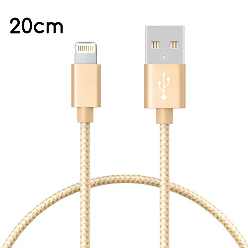 TheSmartGuard - Lightning Kabel / Datenkabel / Ladekabel [2.1 A] für Apple iPhone 7, 7 Plus, 6, 6s, 6 Plus, 6s Plus, SE, 5s, 5, 5C sowie alle iPad mit Lightning Anschluss | Nylon Ummantelt | Farbe: Gold | Länge: 20 cm / 0,2 Meter