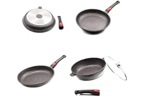 PRADEL LUXE PL PRADEL LUXE, lot de 3 poêles 20/24/28 cm et sauteuse 28 cm, tous feux dont induction, manche amovible.