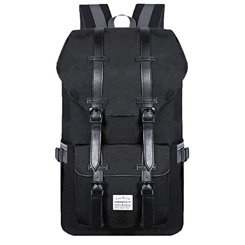 VENTCY Mochila Negra Hombre Mujer Casual Escolar Mochila Portatil 15.6 Pulgadas Backpack Moderna Sencillay para Senderismo Viaje Montaña Deporte Impermeable 23L