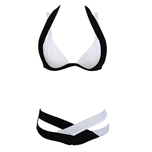 Aidonger Damen Elegant Weiß und Schwarz Bikini-Sets Neckholder Push-Up Bademode Zweiteilig Strandmode - 2