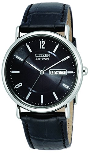 Citizen Men's Eco-Drive Watch with Black Dail Analogue Display and Black Leather Strap BM8240-03E