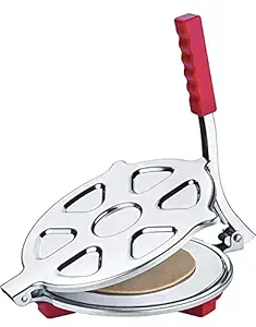 KASATRI Heavy Quality Stainless Steel 7.5 inch Dia.Puri Maker Press Machine with Handle, Manual Stainless Steel Roti Press, Papad/Khakhra/Chapati Maker(Red-D)