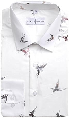 Jenson Samuel Shirts Mens Designer 100% Cotton Regular Classic Fit Printed Paisley Floral Shirts S M L XL 2XL 3XL 4XL Collar Sizes 14.5-19" (Medium, bird print)
