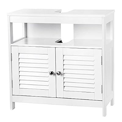 SONGMICS Meuble sous lavabo Armoire de rangement Meuble de salle de bain 2 volets 2 casiers Anti-humidité Dimensions du produit: 60 x 30 x 60 cm Blanc BBC02WT