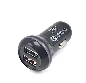 Wayona Qualcomm Certified Dual USB Quick Fast Charge 3.0 Car Charger + Free 24 AWG Fast Charging Cable + Free Zip Case - Black